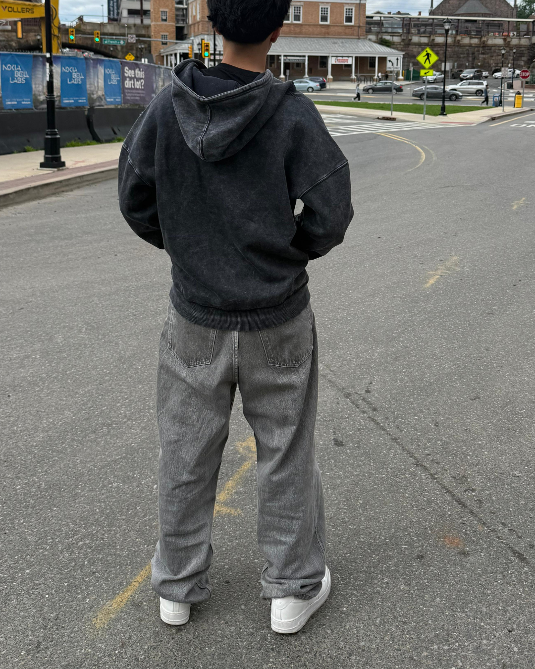 Oversized Acid Washed Double Zipper Hoodie