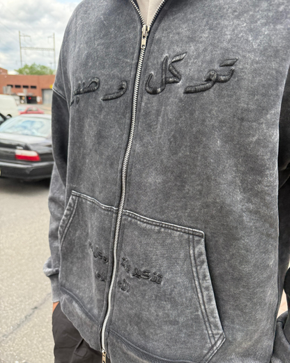 Oversized Acid Washed Double Zipper Hoodie