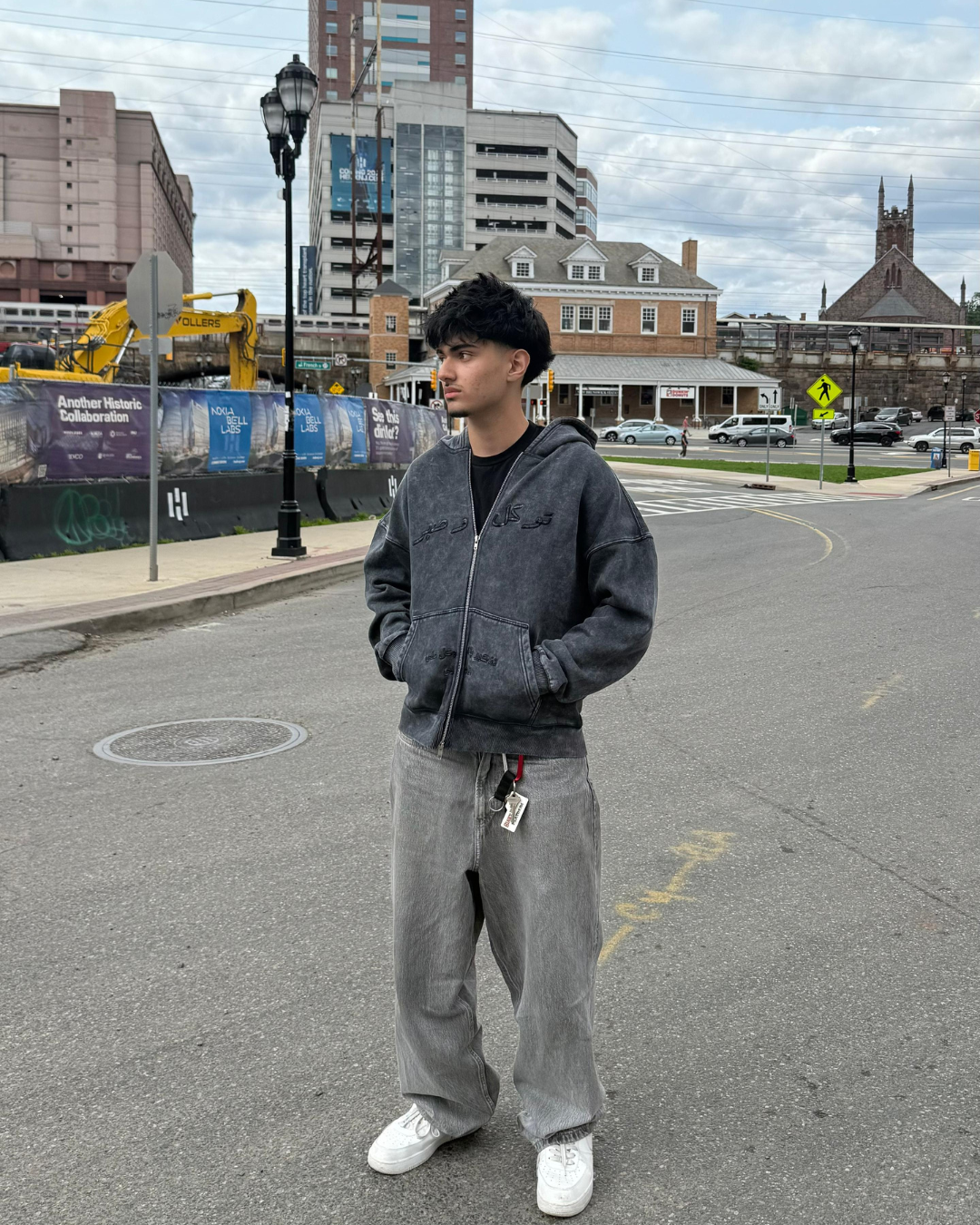 Oversized Acid Washed Double Zipper Hoodie