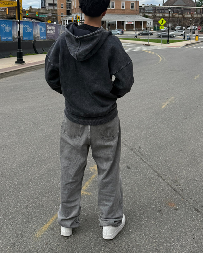Oversized Acid Washed Double Zipper Hoodie